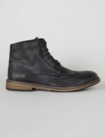 Topman Selected Homme Black Leather Brogue Lace Boots
