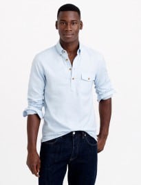 J. Crew Brushed Twill Popover Shirt In Heather Sky Herringbone