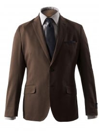 Brown Cotton Twill Slim Fit Jacket