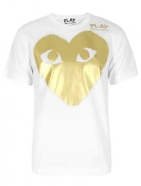 Comme Des Garcons Play T130 White & Gold T-shirt