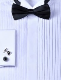 White Pleated Front Wing Collar Tailored Fit Evening Shirt