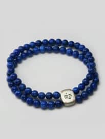 Double Strand Beaded Wrist Bracelet Silver & Round Lapis