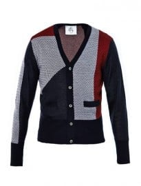 Black Fleece Diamond-weave Patchwork Cardigan 163202