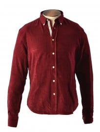 Garment Washed Bordeaux Baby Cord Shirt