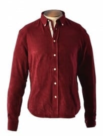 Garment Washed Bordeaux Baby Cord Shirt
