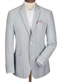 Blue Stripe Italian Seersucker Slim Fit Jacket