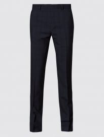 Pure New Wool Slim Fit Supercrease Flat Front Check Trousers