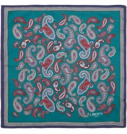 Liberty Print Dark Green Denby Print Silk Pocket Square