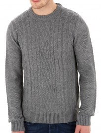 Burton Grey Cable Knit Crew Neck Jumper