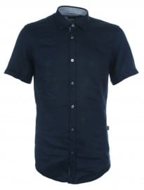 Boss Marco_1 Navy Short Sleeve Slim Fit Linen Shirt