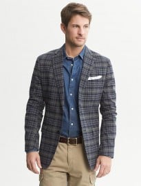 Tailored-fit Blue Plaid Cotton Blazer