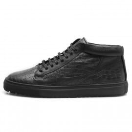 Etq Amsterdam Black Croc Embossed Mid Top 1 Sneakers