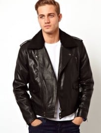 Asos Leather Biker Jacket With Borg Collar