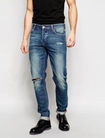 Asos Skinny Jeans In Mid Wash With Rips