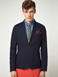 Asos Slim Fit Canvas Blazer In Navy