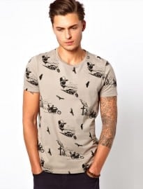 Asos T-shirt With All Over Biker Coversational Print