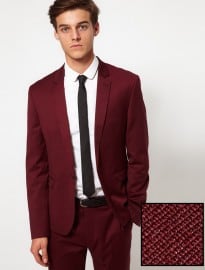 Asos Skinny Fit Suit Jacket In Burgundy Polywool