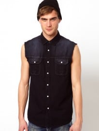 Solid Sleeveless Denim Shirt