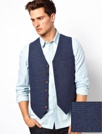 Asos Waistcoat In Blue Dogstooth