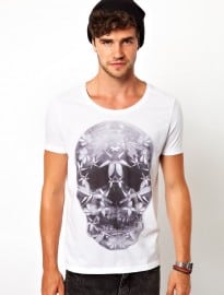 Asos T-shirt With Floral Skull Print In White