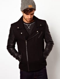 Bellfield Wool Biker Jacket With Pu Sleeves