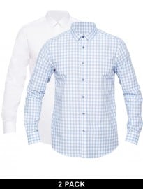 Asos Smart Shirt In Long Sleeve 2 Pack Plain/gingham Check Save 19%