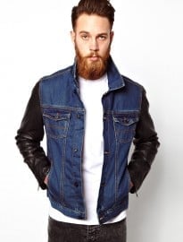 Asos Denim Jacket With Leather Look Sleeves