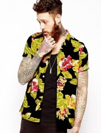 Asos Hawaiian Shirt In Short Sleeve With Floral Print