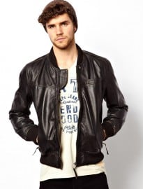 Pepe Leather Bomber Jacket Beat Slim Fit