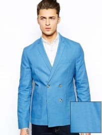 Asos Slim Fit Double Breasted Blazer In Washed Cotton