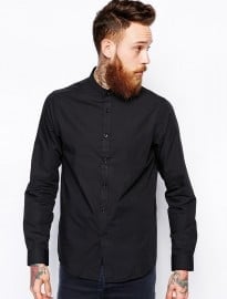Asos Smart Shirt With Grandad Collar In Long Sleeve