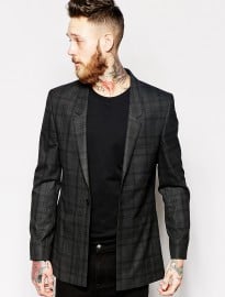 Asos Skinny Fit Longline Blazer In Check