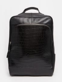 Asos Smart Backpack In Black Leather With Crocodile Front Pocket