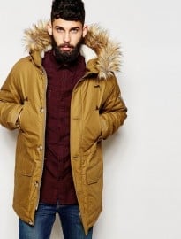 Asos Parka Jacket With Faux Fur Hood In Tobacco
