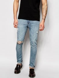 Cheap Monday Jeans Tight Skinny Fit Posted Worn Blue Distressed