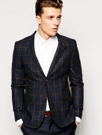 Guide Wool Herringbone Check Blazer In Slim Fit