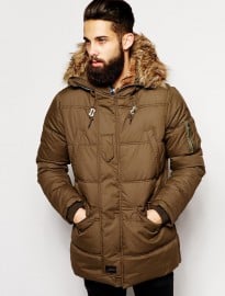 Schott Parka With Faux Fur Trim
