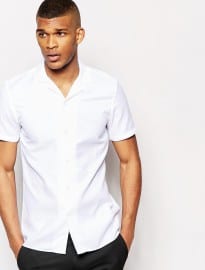 Reiss Short Sleeve Waffle Shirt With Cuban Collar In Slim Fit