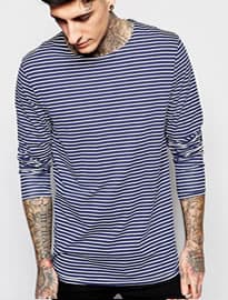 Scotch & Soda T-shirt With Breton Stripe In Navy Long Sleeves