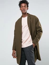 Asos Wool Mix Overcoat With Drop Shoulder In Army Green