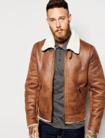 Asos Faux Suede Harrington With Faux Shearling In Tan