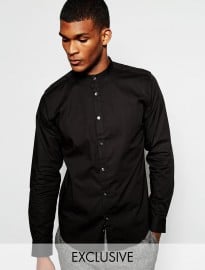 Wincer & Plant Smart Shirt With Grandad Collar Slim Fit Exclusive