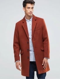 Asos Wool Mix Overcoat In Rust