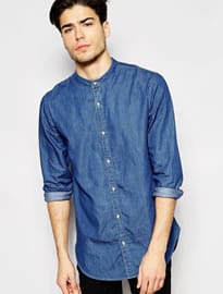 Adpt Longline Grandad Denim Shirt In Regular Fit