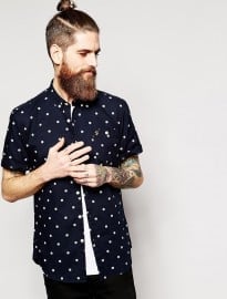 Farah Vintage Shirt With Dot Pattern Short Sleeves Slim Fit
