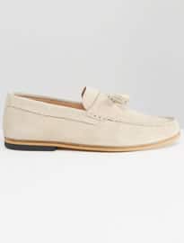 River Island Suede Loafer In Stone With Tassels