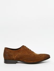Asos Oxford Brogue Shoes In Tan Suede With Contrast Sole