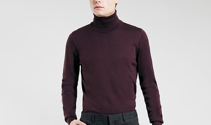 BURGUNDY 100% MERINO ROLL NECK JUMPER