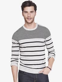Striped Shoulder Button Crew Neck Sweater