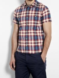 A.p.c. Madras Red Navy Plaid Short Sleeve Shirt